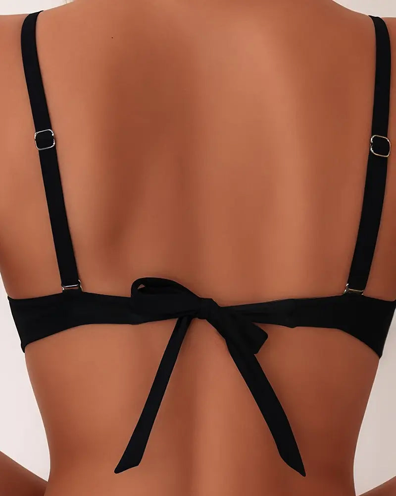 Lois Sexy Backless Bikini Set - Black