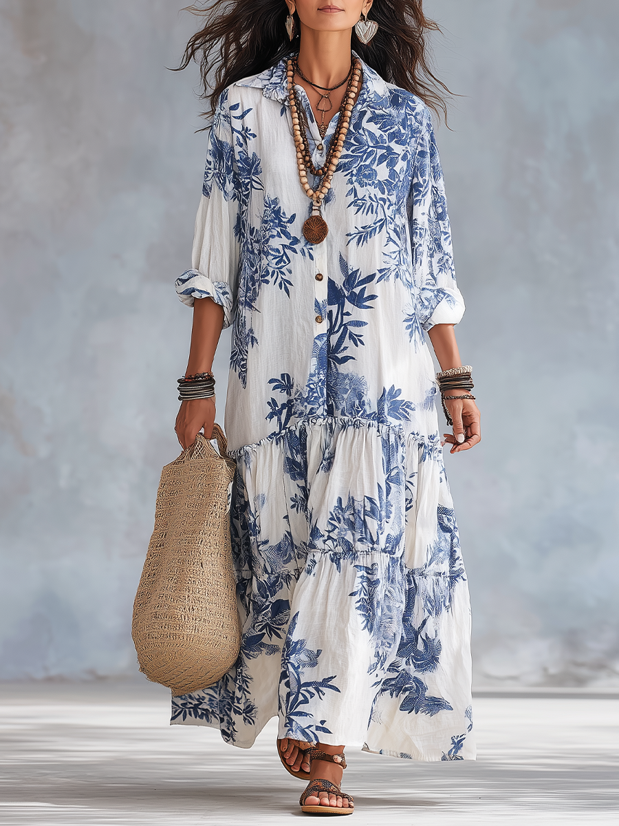 Bohemian Blue Floral Maxi Dress