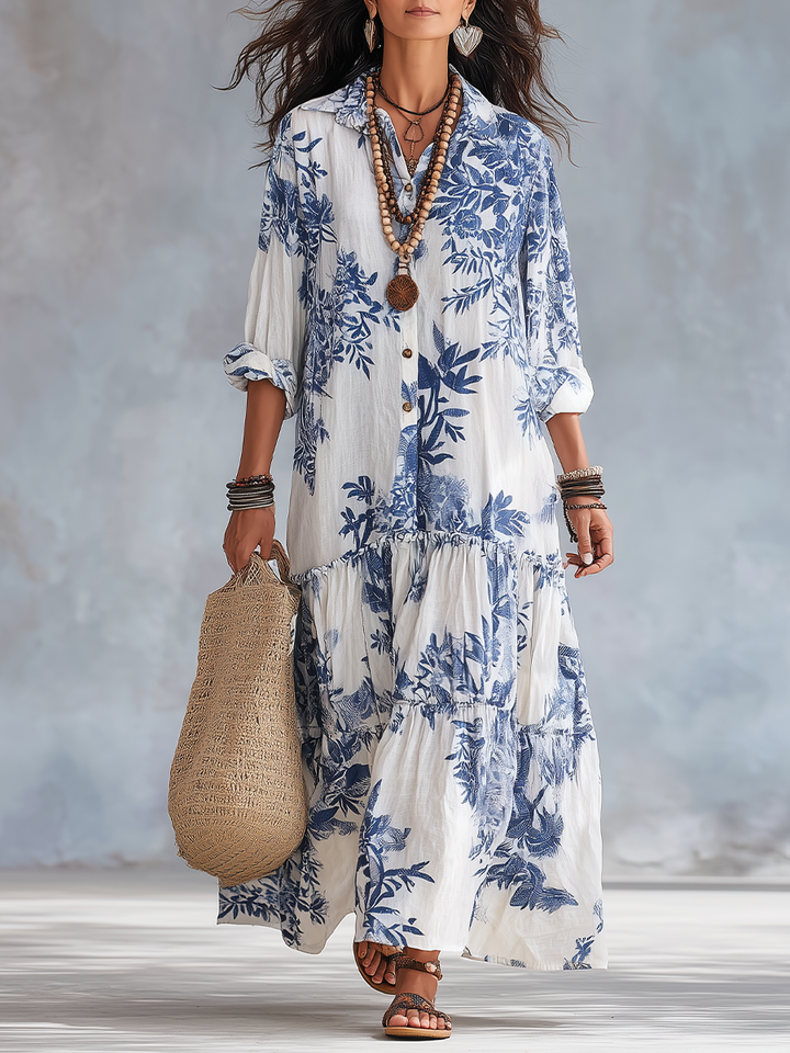 Bohemian Blue Floral Maxi Dress