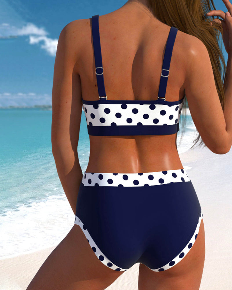 Liesbeth – Bikini taille haute à pois avec design patchwork