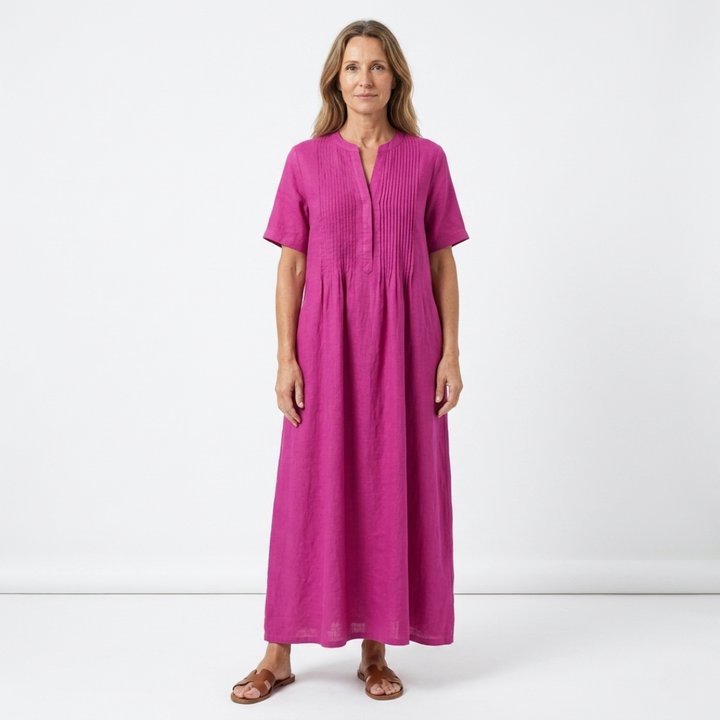 Laure - Robe plissée en coton et lin