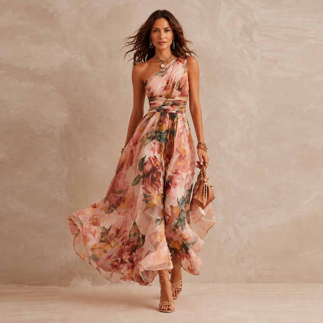 Celeste One-Shoulder Floral Maxi Pink