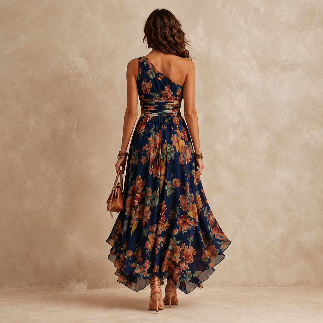 Celeste One-Shoulder Floral Maxi on model