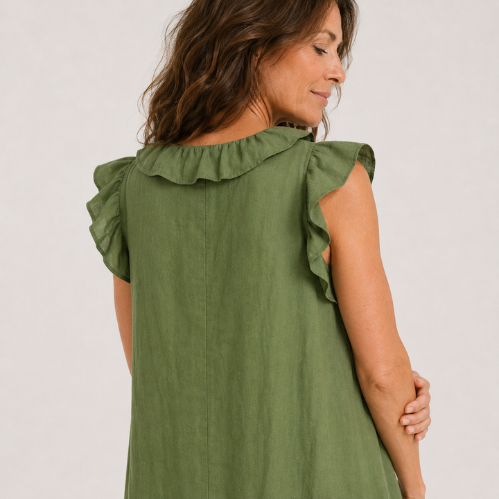 Élodie – Robe fluide à col volanté