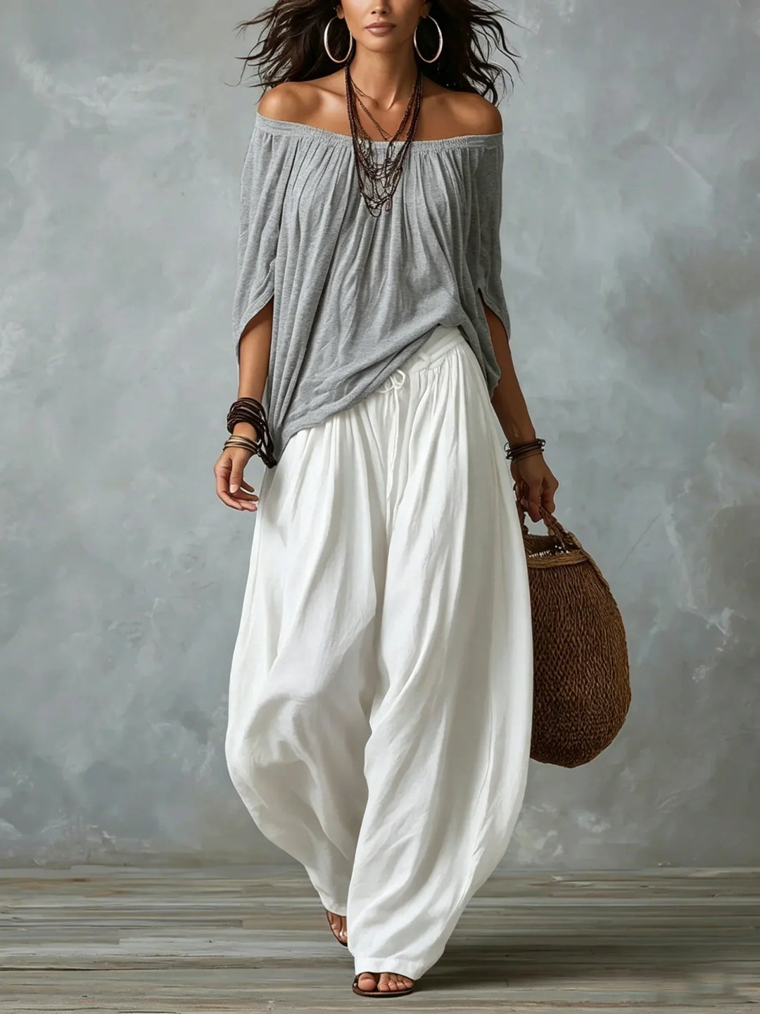 Sofia Off-Shoulder Top & Lantern Trousers Set