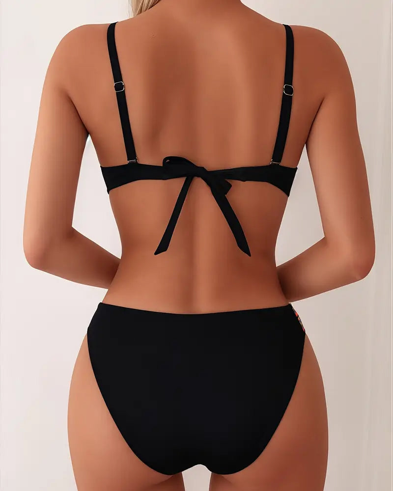 Lois Sexy Backless Bikini Set - Black