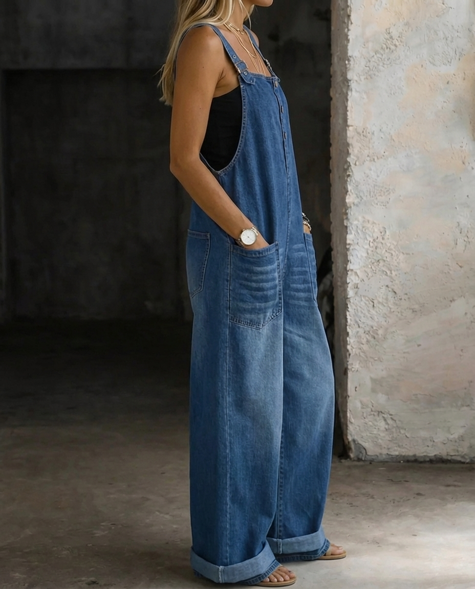 Brooke Denim Overalls with Pockets detail
